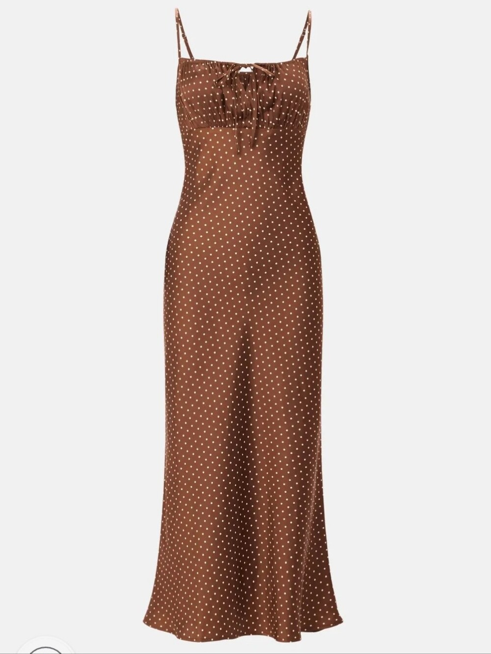 Ciao Lucia LEO XS Satin Summer Maxi Midi Brown Polka Dot Slip Dress Boho Chocola